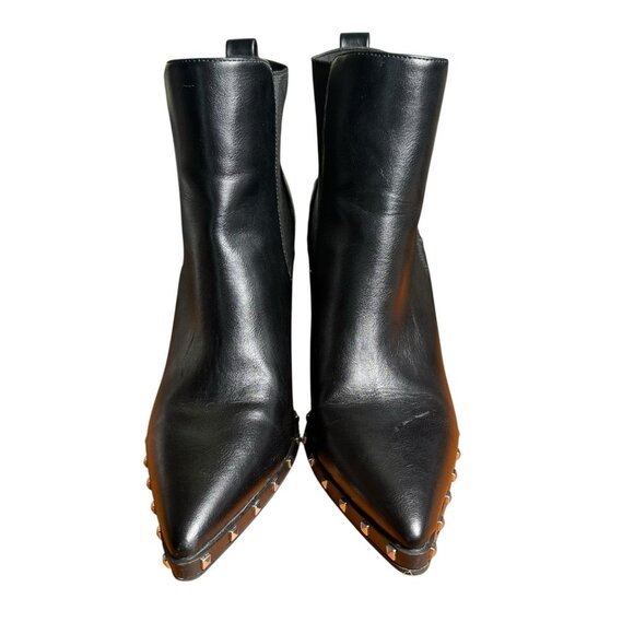 Charles David Sz 7.5 Dodger Black Pointed Toe Studded Ankle Chelsea Boots Moto - Picture 3 of 12